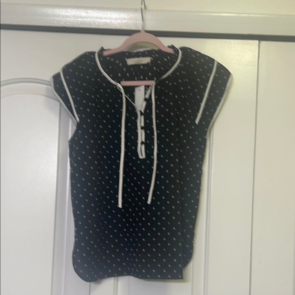 LOFT Black Blouse with White Dots